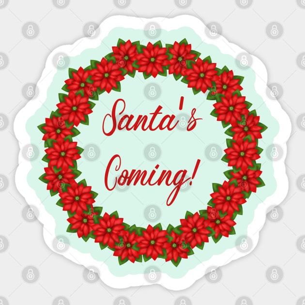 Santa’s coming red poinsettia garland Sticker by Juliana Costa